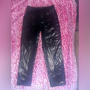 Black Leather Wide Leg Pants